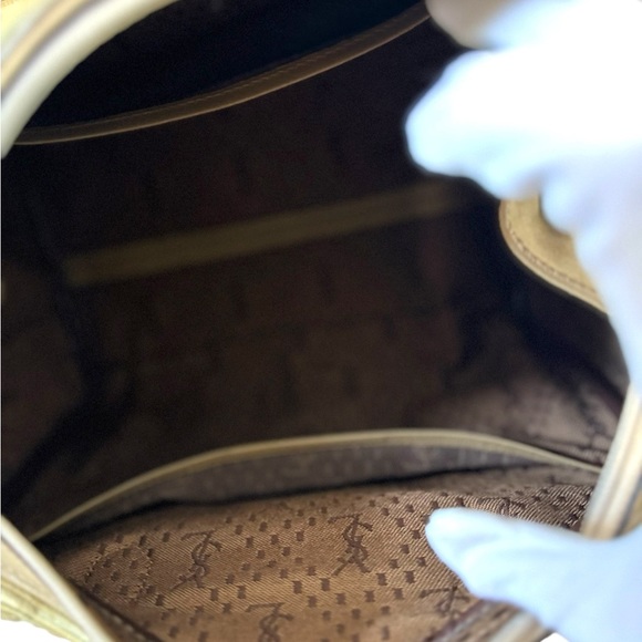 YSL Leather and Fabric Duffel Bag! Vintage Green/Taupe - Picture 5 of 16